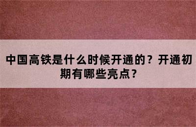 中国高铁是什么时候开通的？开通初期有哪些亮点？