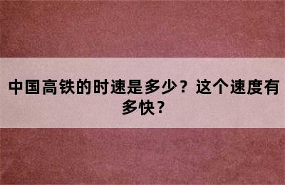 中国高铁的时速是多少？这个速度有多快？