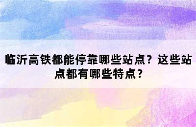 临沂高铁都能停靠哪些站点？这些站点都有哪些特点？