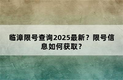 临漳限号查询2025最新？限号信息如何获取？