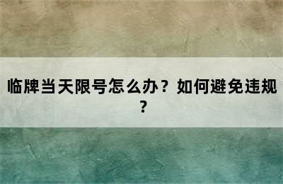 临牌当天限号怎么办？如何避免违规？