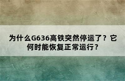 为什么G636高铁突然停运了？它何时能恢复正常运行？