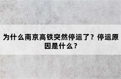 为什么南京高铁突然停运了？停运原因是什么？