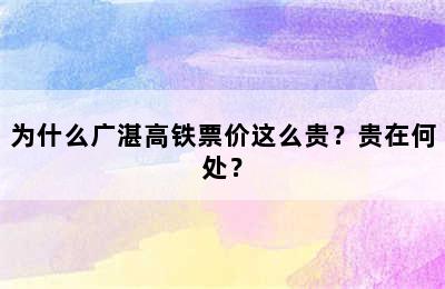 为什么广湛高铁票价这么贵？贵在何处？