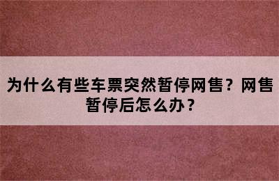 为什么有些车票突然暂停网售？网售暂停后怎么办？