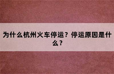 为什么杭州火车停运？停运原因是什么？