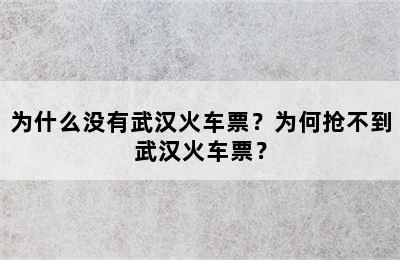 为什么没有武汉火车票？为何抢不到武汉火车票？