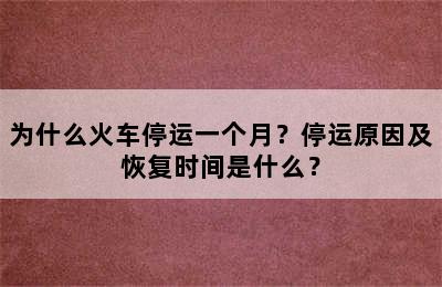 为什么火车停运一个月？停运原因及恢复时间是什么？