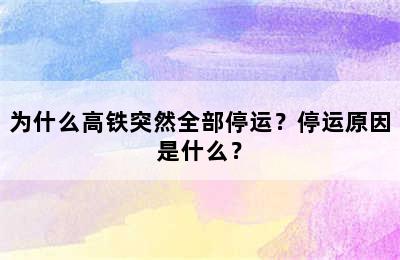 为什么高铁突然全部停运？停运原因是什么？