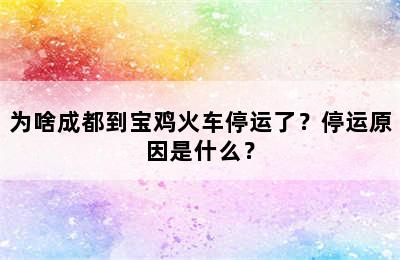 为啥成都到宝鸡火车停运了？停运原因是什么？