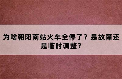 为啥朝阳南站火车全停了？是故障还是临时调整？