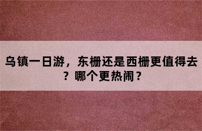 乌镇一日游，东栅还是西栅更值得去？哪个更热闹？
