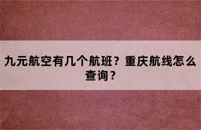 九元航空有几个航班？重庆航线怎么查询？