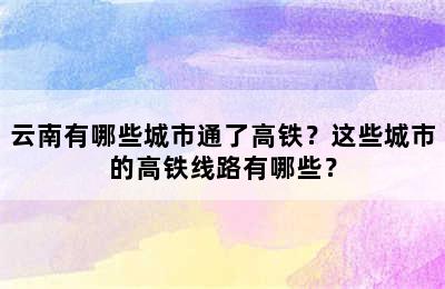 云南有哪些城市通了高铁？这些城市的高铁线路有哪些？