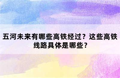 五河未来有哪些高铁经过？这些高铁线路具体是哪些？