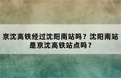 京沈高铁经过沈阳南站吗？沈阳南站是京沈高铁站点吗？
