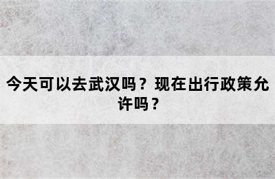 今天可以去武汉吗？现在出行政策允许吗？