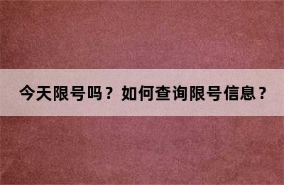 今天限号吗？如何查询限号信息？