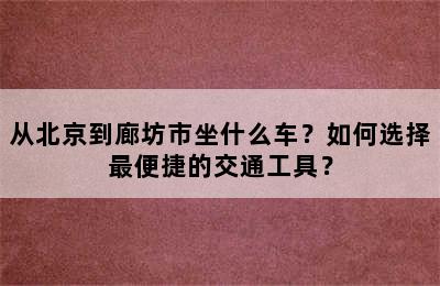 从北京到廊坊市坐什么车？如何选择最便捷的交通工具？