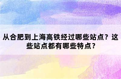 从合肥到上海高铁经过哪些站点？这些站点都有哪些特点？