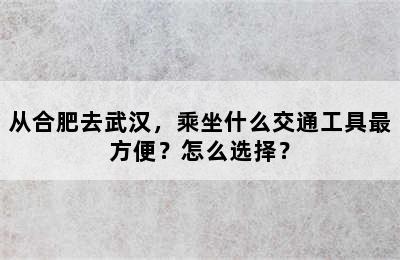 从合肥去武汉，乘坐什么交通工具最方便？怎么选择？