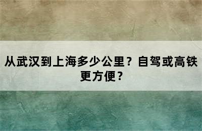 从武汉到上海多少公里？自驾或高铁更方便？
