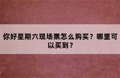 你好星期六现场票怎么购买？哪里可以买到？