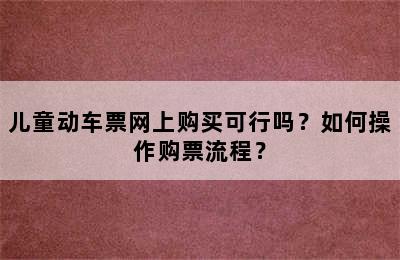 儿童动车票网上购买可行吗？如何操作购票流程？