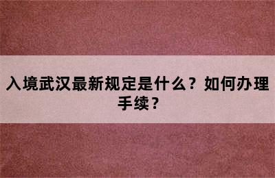 入境武汉最新规定是什么？如何办理手续？