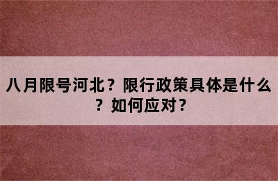 八月限号河北？限行政策具体是什么？如何应对？