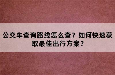 公交车查询路线怎么查？如何快速获取最佳出行方案？