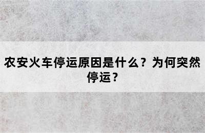 农安火车停运原因是什么？为何突然停运？