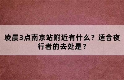 凌晨3点南京站附近有什么？适合夜行者的去处是？