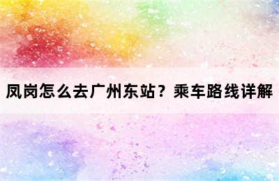 凤岗怎么去广州东站？乘车路线详解