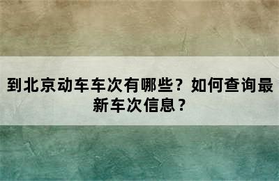 到北京动车车次有哪些？如何查询最新车次信息？