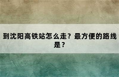 到沈阳高铁站怎么走？最方便的路线是？