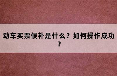 动车买票候补是什么？如何操作成功？