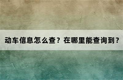动车信息怎么查？在哪里能查询到？