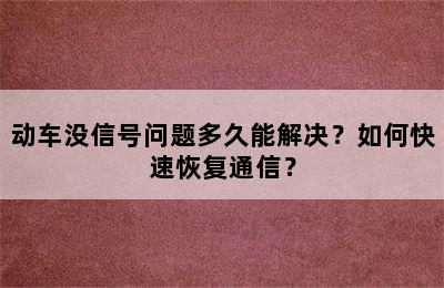 动车没信号问题多久能解决？如何快速恢复通信？