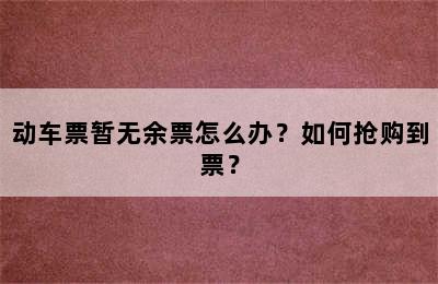 动车票暂无余票怎么办？如何抢购到票？