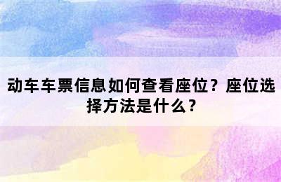 动车车票信息如何查看座位？座位选择方法是什么？
