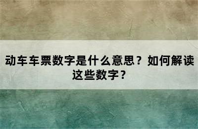 动车车票数字是什么意思？如何解读这些数字？