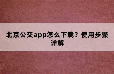 北京公交app怎么下载？使用步骤详解