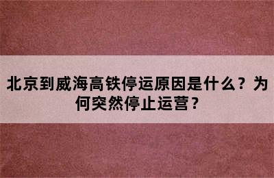 北京到威海高铁停运原因是什么？为何突然停止运营？