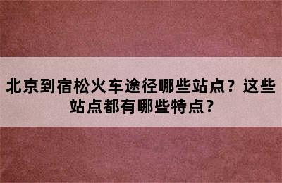 北京到宿松火车途径哪些站点？这些站点都有哪些特点？