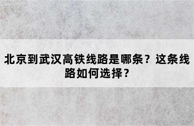 北京到武汉高铁线路是哪条？这条线路如何选择？