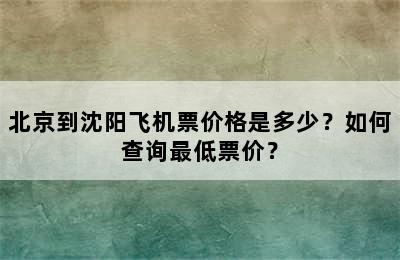 北京到沈阳飞机票价格是多少？如何查询最低票价？