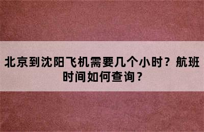 北京到沈阳飞机需要几个小时？航班时间如何查询？