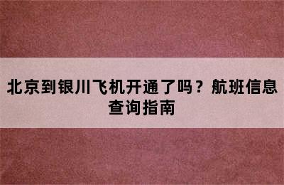北京到银川飞机开通了吗？航班信息查询指南