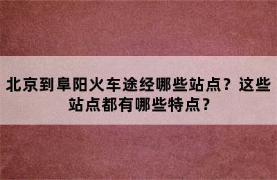 北京到阜阳火车途经哪些站点？这些站点都有哪些特点？